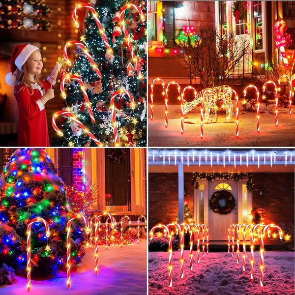 12/24PCS Solar Candy Cane Lights – 144LED, 8 Modes, Outdoor Christmas Decor