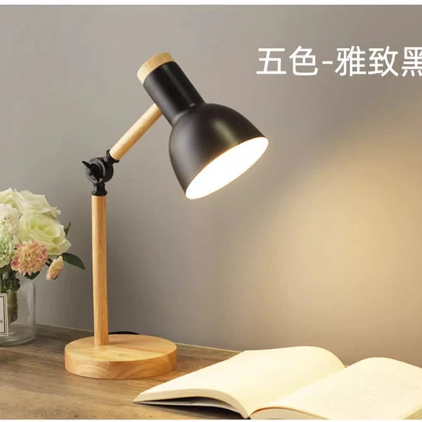 Creative Nordic Table Lamp Wooden Art LED Turn Head Simple Bedside Desk Light/Eye Protection Reading&Bedroom Study Lamp