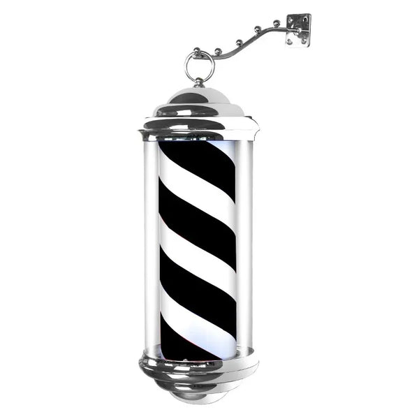 Mini wall light for hair salon, barber shop pole with elegant design and black structure.