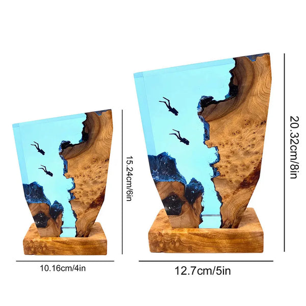 Resin table lamp with deep-sea exploration organisms