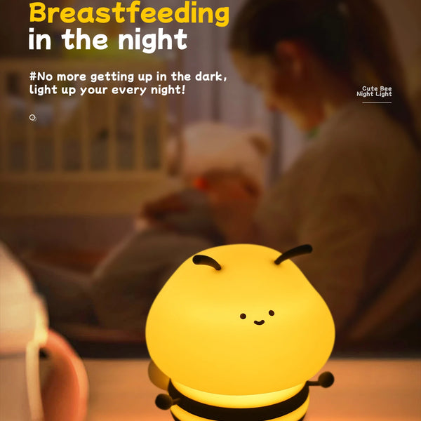 Cute Bee Design LED Night Light, Kids Silicone Lamp, Touch Sensor, Timer, USB, Rechargeable