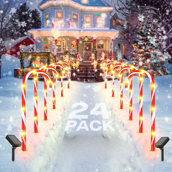 12/24PCS Solar Candy Cane Lights – 144LED, 8 Modes, Outdoor Christmas Decor