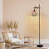 Retro smart floor lamp with rattan shade and extended power cord