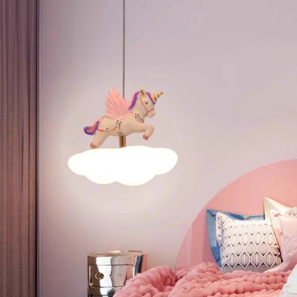 Cloud-shaped unicorn chandelier