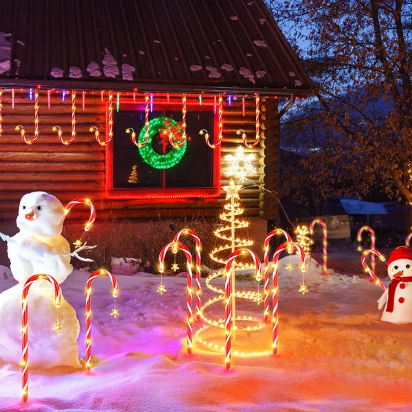 12/24PCS Solar Candy Cane Lights – 144LED, 8 Modes, Outdoor Christmas Decor