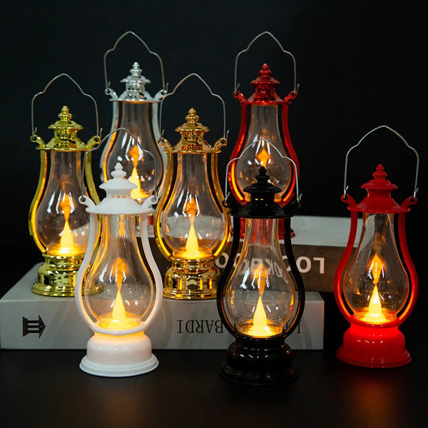 Portable LED Retro Small Oil Lamp Wind Light Kettle Electric Lamp Candle Decoration