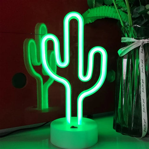 LED table lamp with cactus shaped neon lights, battery and USB powered