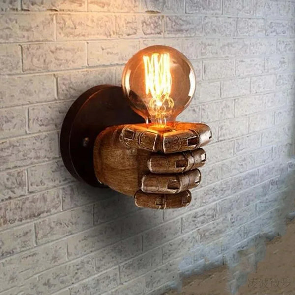 Retro resin indoor wall light with closed hand
