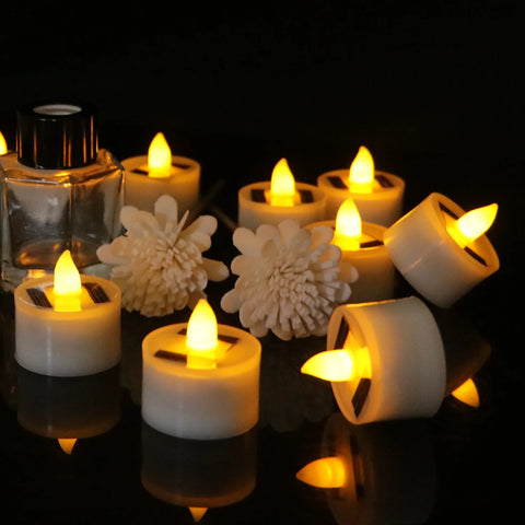 Flameless, Waterproof, Rechargeable Outdoor Solar Tea Light Candles