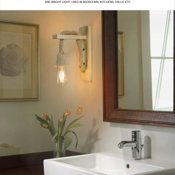 Wooden wall lamp with hemp rope Retor 110V 220V