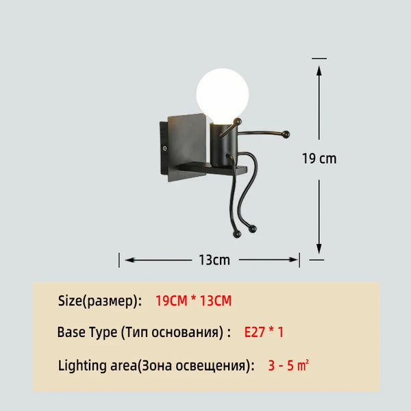 Nordic creative small wall lamp, American retro style, iron and metal lights, simple robot design wall sconce