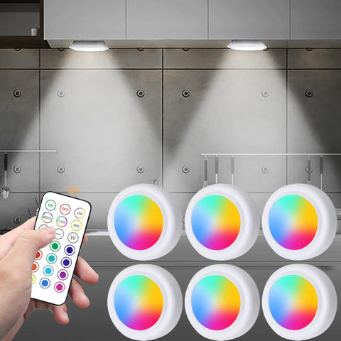 Wireless battery-powered LED lights with RGB colors for cabinets