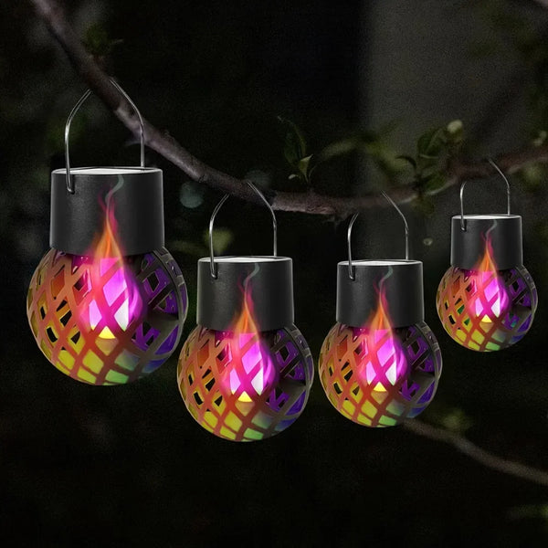 Solar Hanging Flame Lights – Flickering LED Lanterns for Outdoor Decor