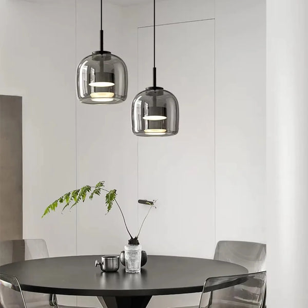 Modern LED pendant light, smoked glass 15/26/38 cm