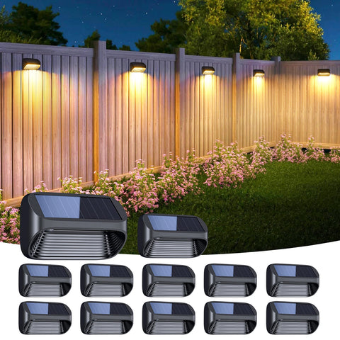 6/12 Pack Fence Lights Solar Powered, Auto On/Off, Solar Deck Lights for Outside Yard Fence Deck Wall Patio Decor