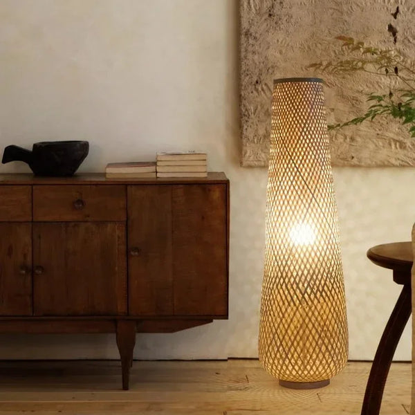 Japanese Wabi Sabi Style Floor Lamp Handmade Bamboo LED
