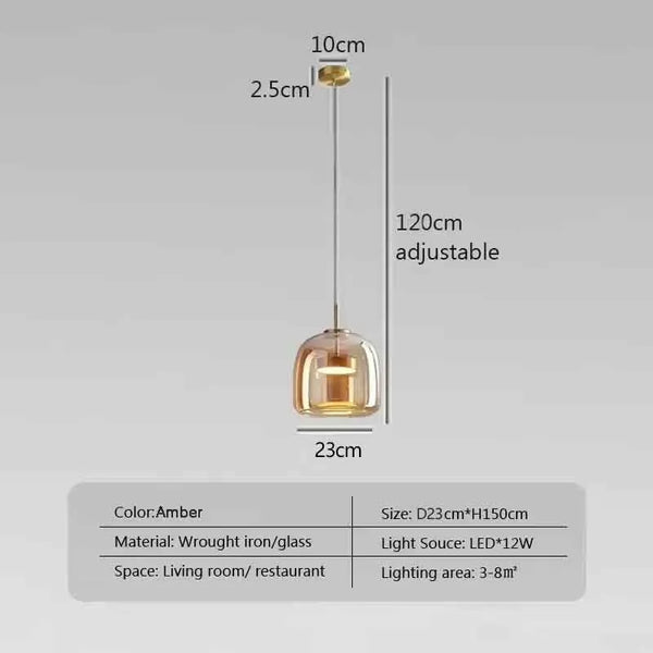 Modern LED pendant light, smoked glass 15/26/38 cm