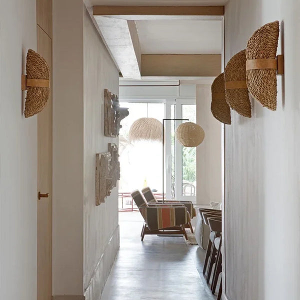 Retro Japanese rattan wall lamp, handmade accessory