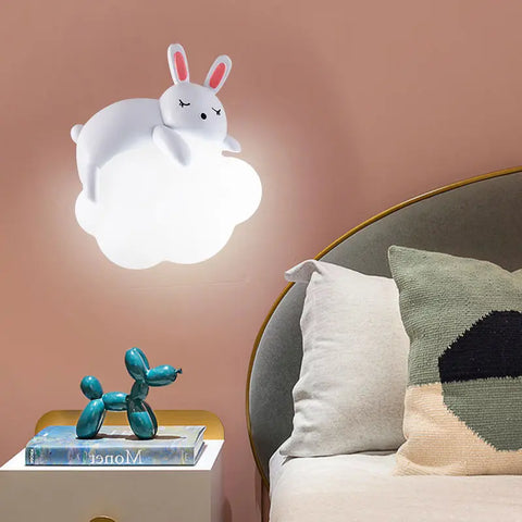Romantic wall lamps in the shape of a rabbit and a bear, moon