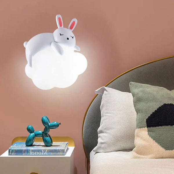 Romantic wall lamps in the shape of a rabbit and a bear, moon