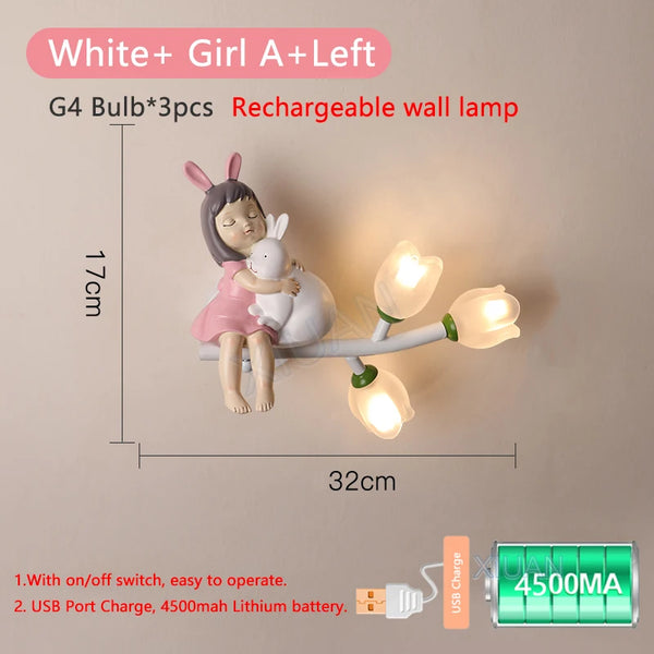 Cartoon Rechargeable Battery Wall Lamps Resin Animal