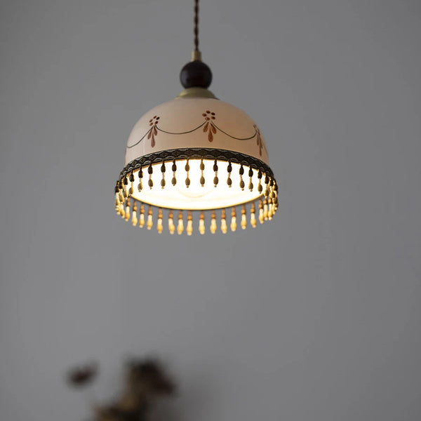 French Hand-painted Ceramics Pendant Lamp