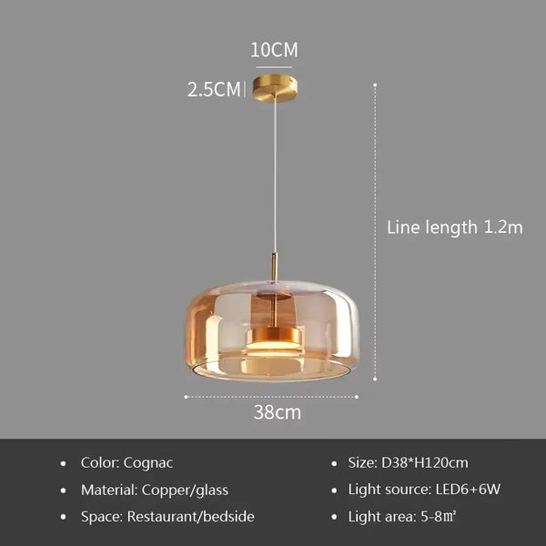 Modern LED pendant light, smoked glass 15/26/38 cm