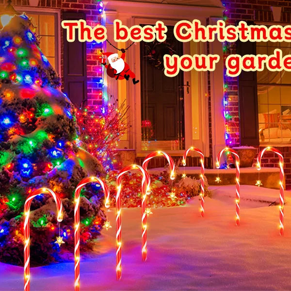 12/24PCS Solar Candy Cane Lights – 144LED, 8 Modes, Outdoor Christmas Decor