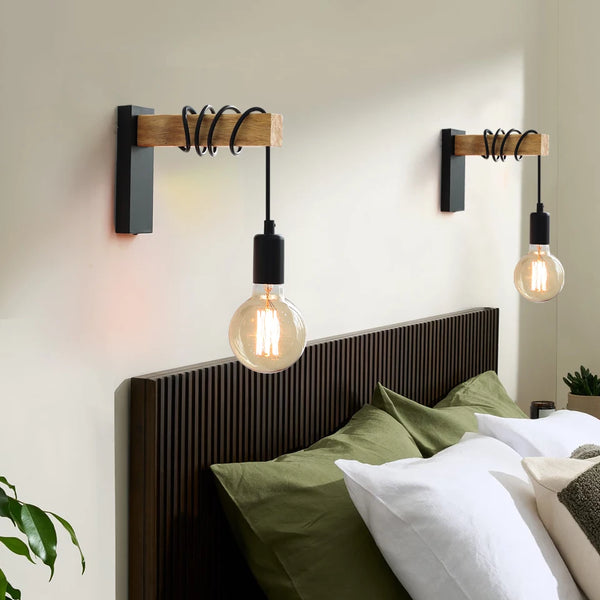 Retro Wooden LED Wall Lamp E27 220V 110V