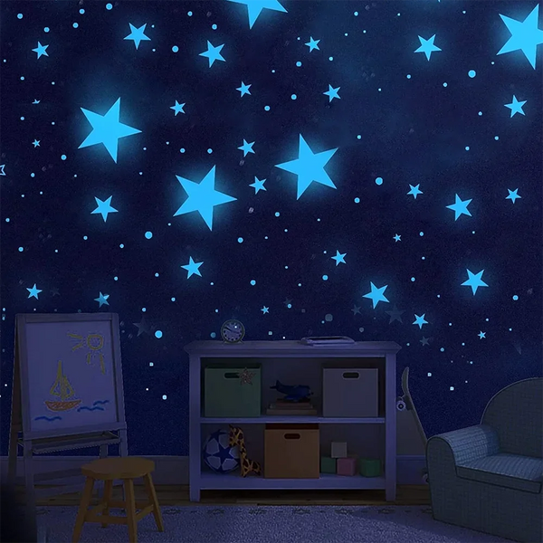 100 pieces of luminous moon and stars wall stickers
