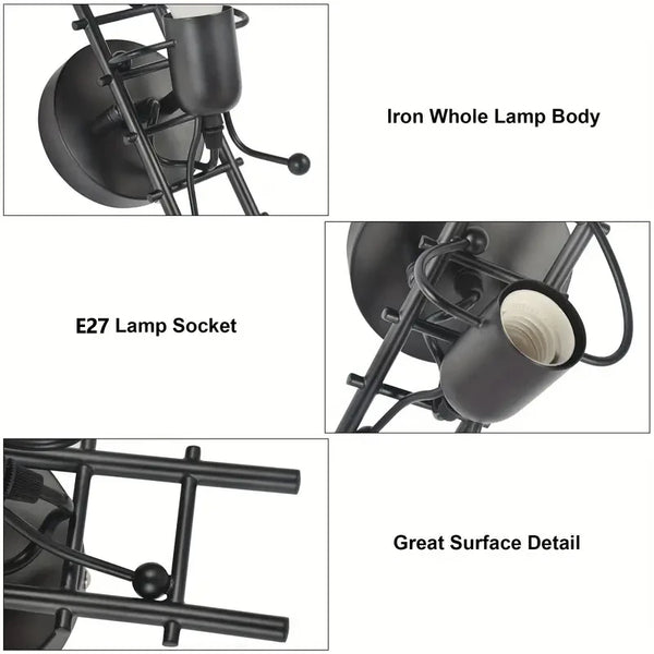 Nordic style retro modern creative small iron wall lamp with metal lights simple cartoon robot wall lamp