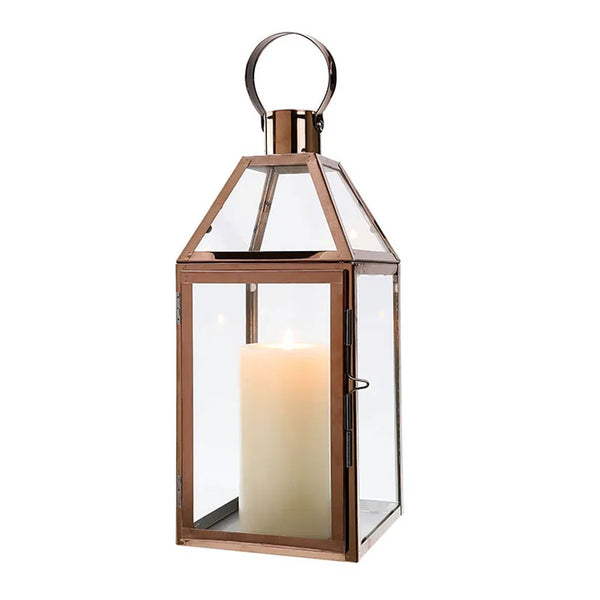 Rose Gold Stainless Steel Candle Holder Decorative Lanterns  with Tempered Glass Table Candle Stick Wedding Party Home Decor