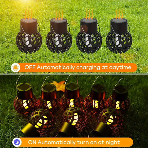 Solar Hanging Flame Lights – Flickering LED Lanterns for Outdoor Decor