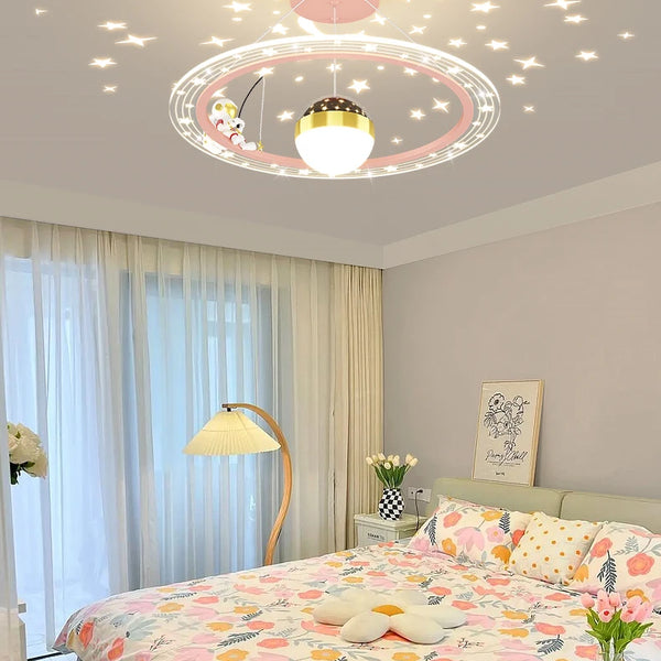 Round LED chandelier with astronaut light