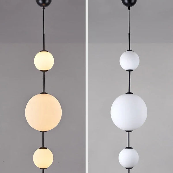 Modern LED pendant light with white glass sphere, interior decoration accessory