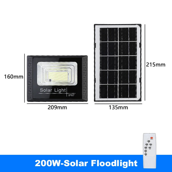 LED Solar Light 100W 200W 300W 500W, Powerful Waterproof Solar Flood Light with Remote Control