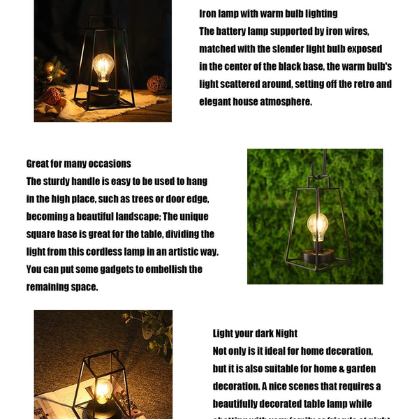 Retro Geometric Candle Holder, Black Iron Cage Table Lamp, Cordless, Battery Powered, Metal Crafts