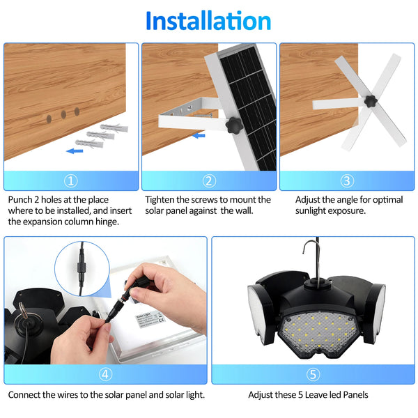 Solar warehouse light with 156 LEDs, solar pendant for indoor and outdoor areas
