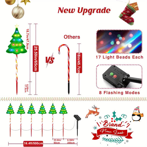 6/12PCS Solar Christmas Path Lights – Candy Cane Outdoor Decor