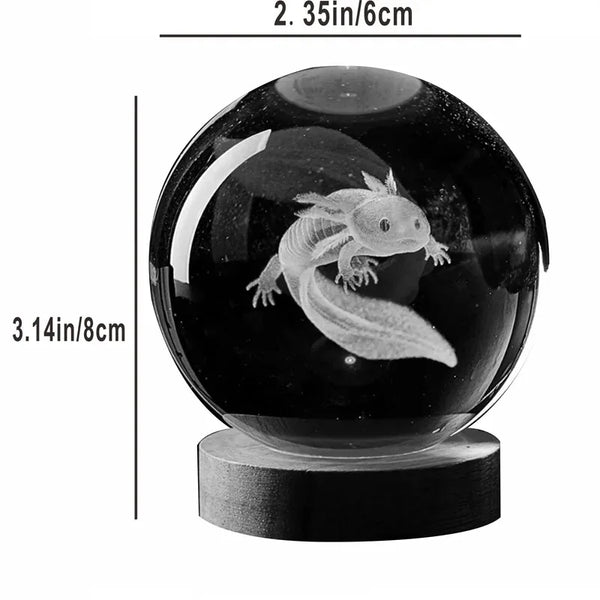 Laser Engraved 3D Axolotl Crystal Ball