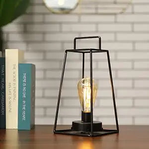 Retro Geometric Candle Holder Table Lamp Art Cordless Battery Operated Lamp Cage Wireless with 6-Hours Timer Home Decor