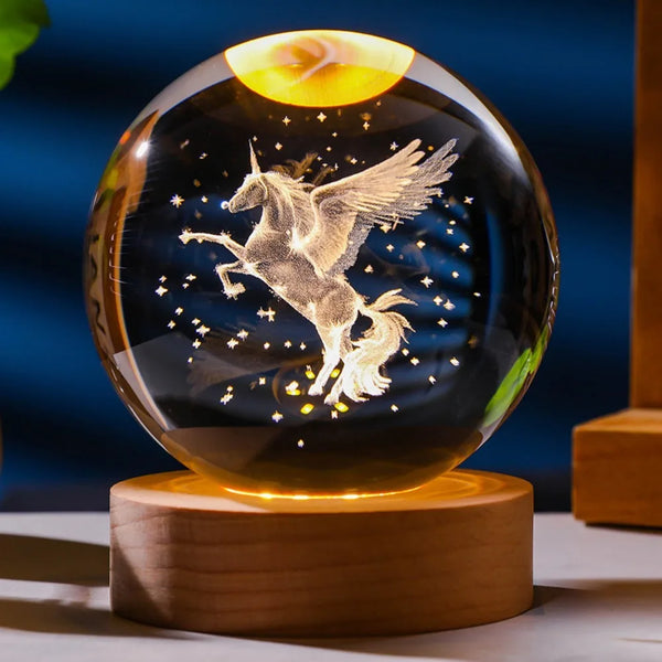 Laser Engraved 3D Axolotl Crystal Ball
