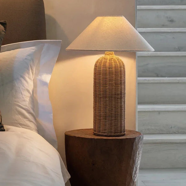 Retro Wabi-sabi Table Lamp, Medieval Wicker, Office Designer, Home Decor, Japanese Fabric Lamp