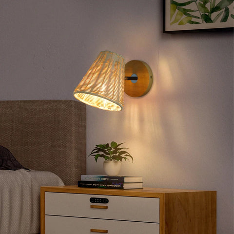 Retro Nordic rattan bedside wall lamps