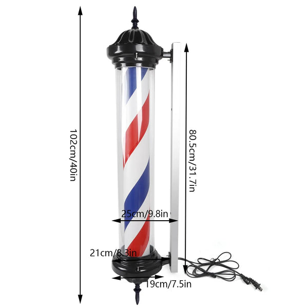 Barber shop salon light, red, blue and white rotating stripes
