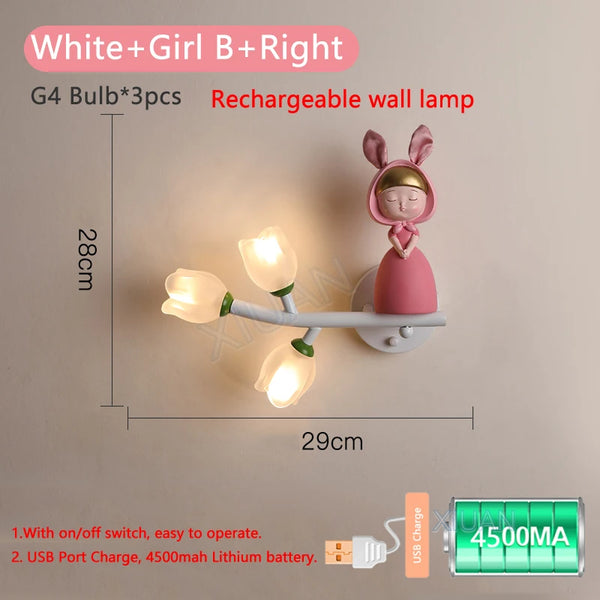 Cartoon Rechargeable Battery Wall Lamps Resin Animal