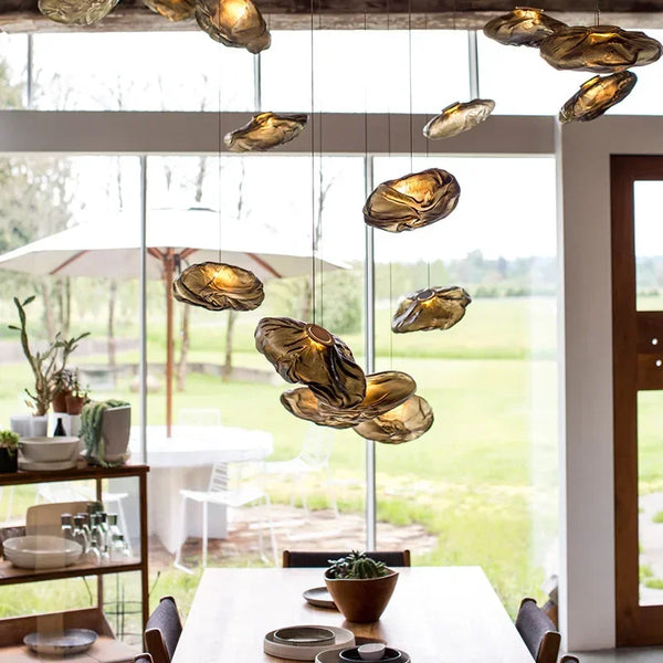 Smoky gray glass pendant light with modern cloud design, decorative blown glass pendant light