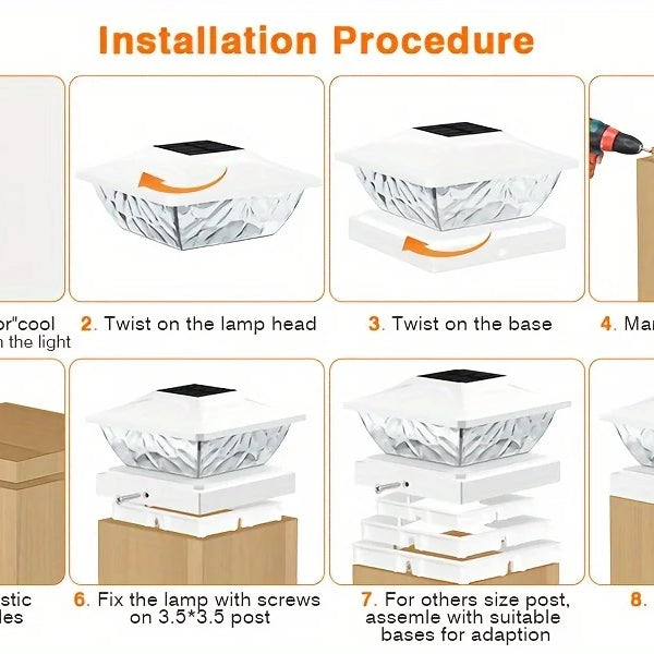 2 Pack Bright Solar Post Light Modes, Solar Powered Deck Lights for 4x4, 4.5x4.5, and 5x5 Posts in Garden Decor