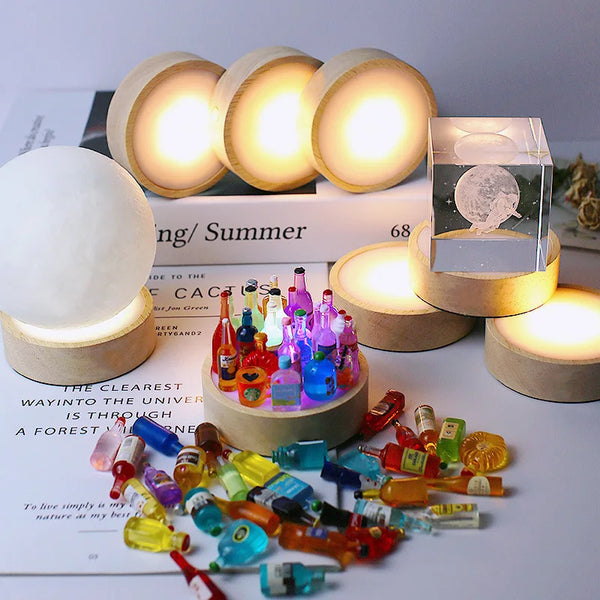 10cm LED night light with round wooden base