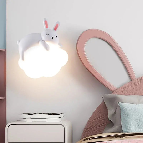 Romantic wall lamps in the shape of a rabbit and a bear, moon